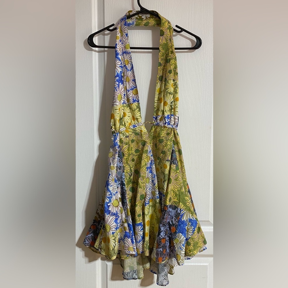 Zara Halter High Low Backless Flowy Floral Beachy Lightweight Mini Dress Size XL - Picture 4 of 13
